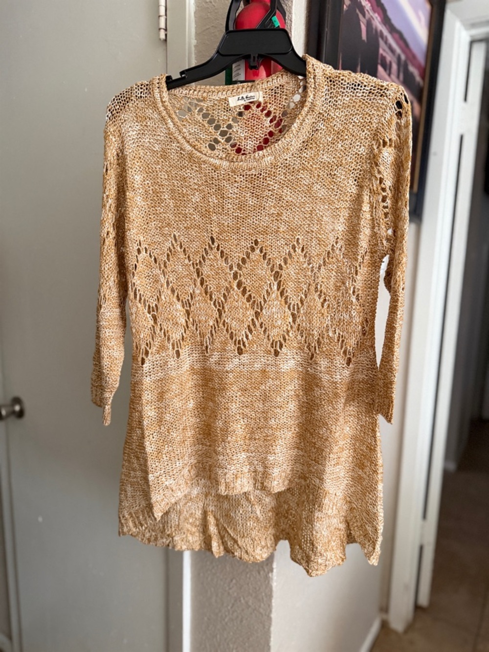 Lightweight Open-Knit Tan Sweater Tunic - Casual Layering Top